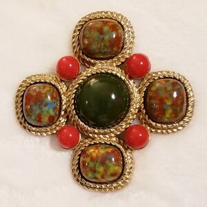 VINTAGE CHUNKY BROOCH | Gold tone & Stone Brooch